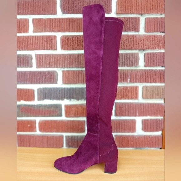 NWT Stuart Weitzman 'Gillian' Knee High Genuine Suede Heeled Boots in Burgundy - Picture 5 of 14
